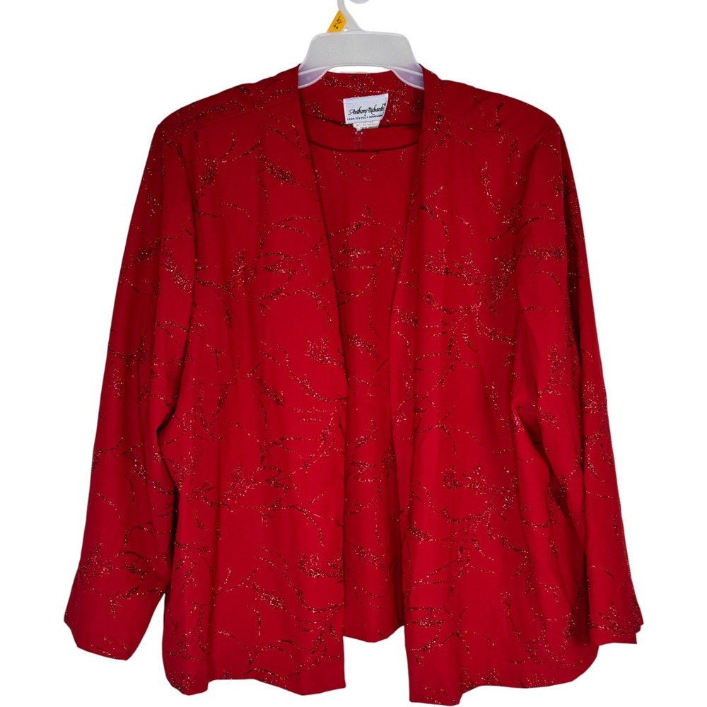 Anthony Richards Red Glitter Floral Open Front Cardigan & Tank Top Set 26W